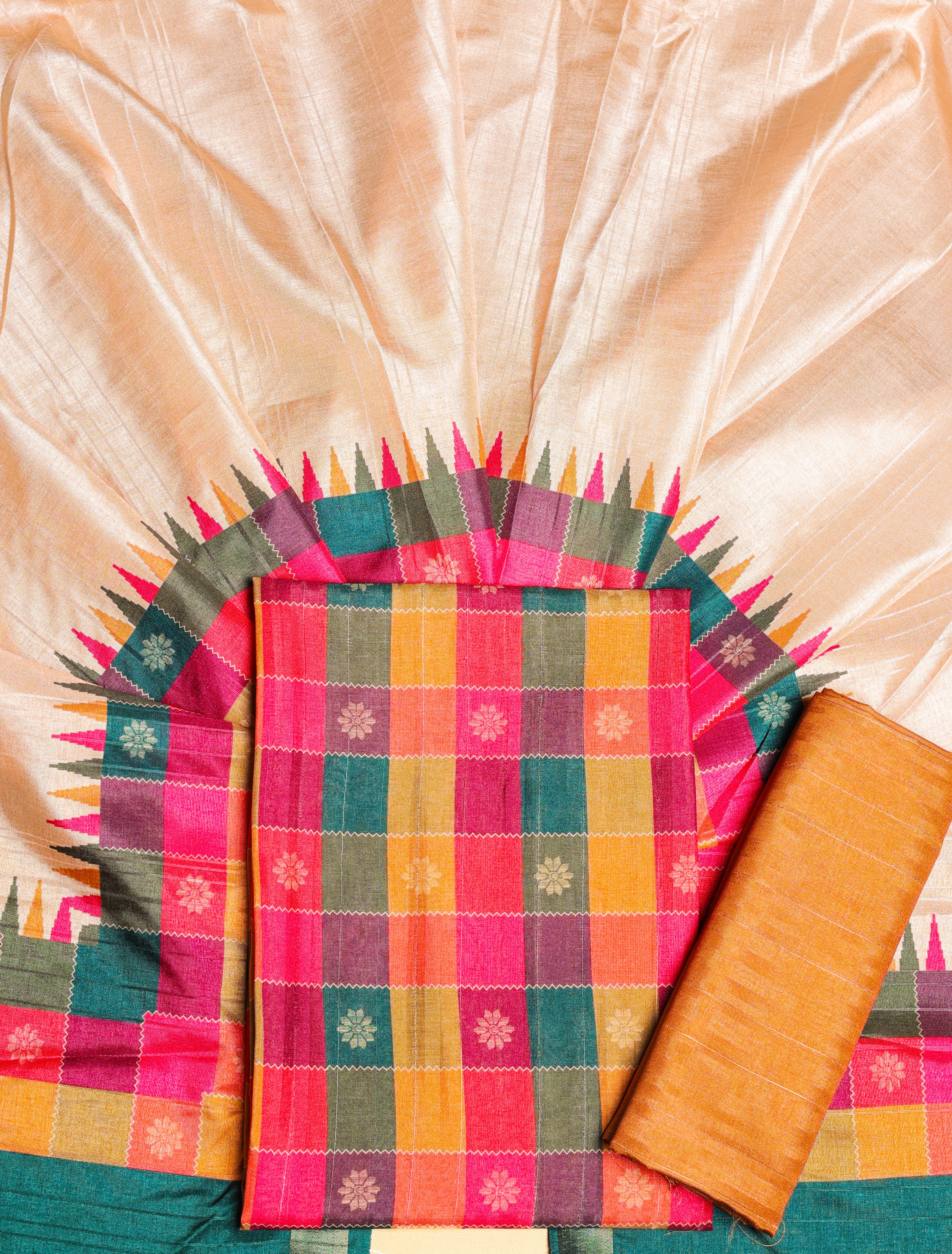 SEMI TUSSAR MADRAS CHECKS SUIT SET
