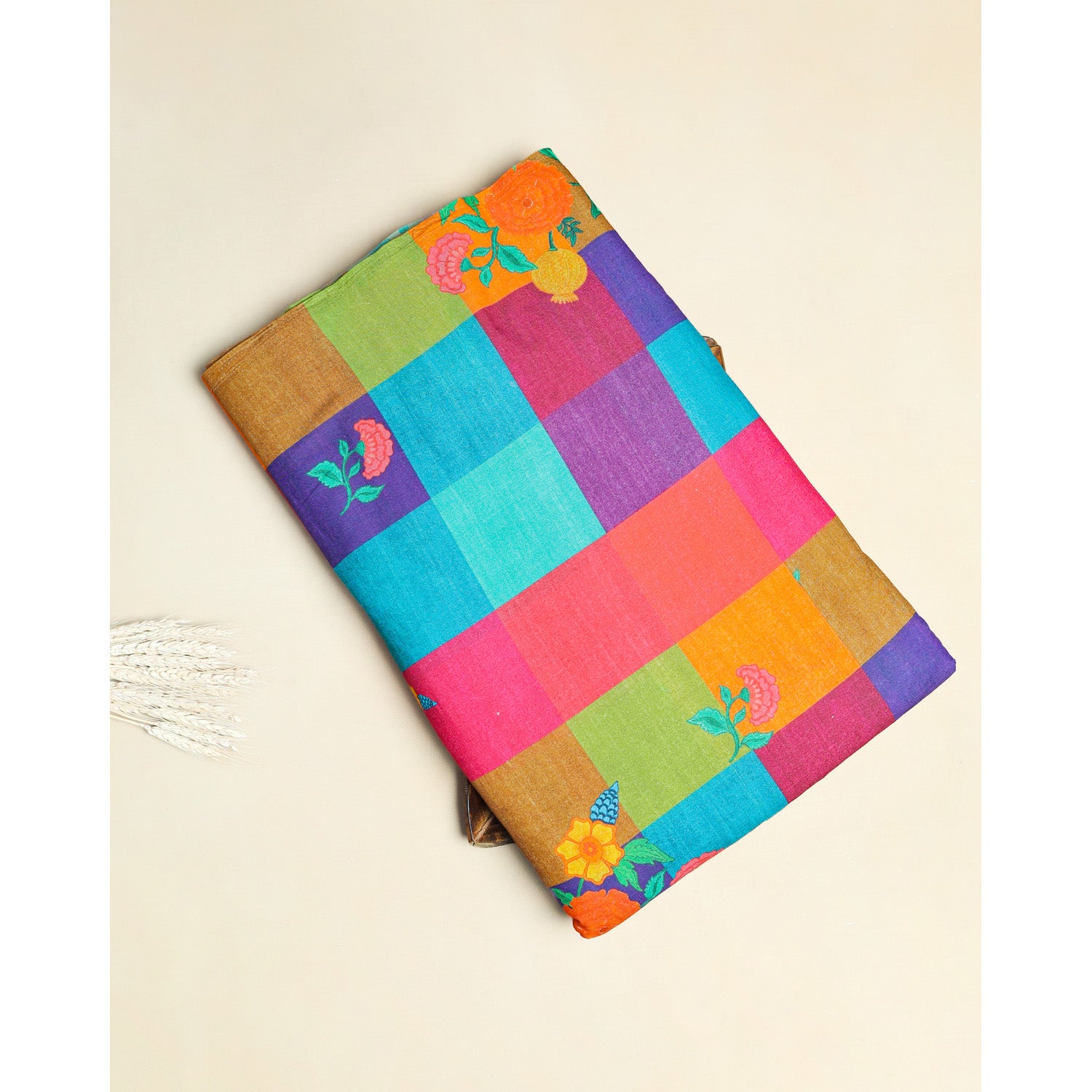 COTTON PRINTED CHECK'N'FLORAL FABRIC