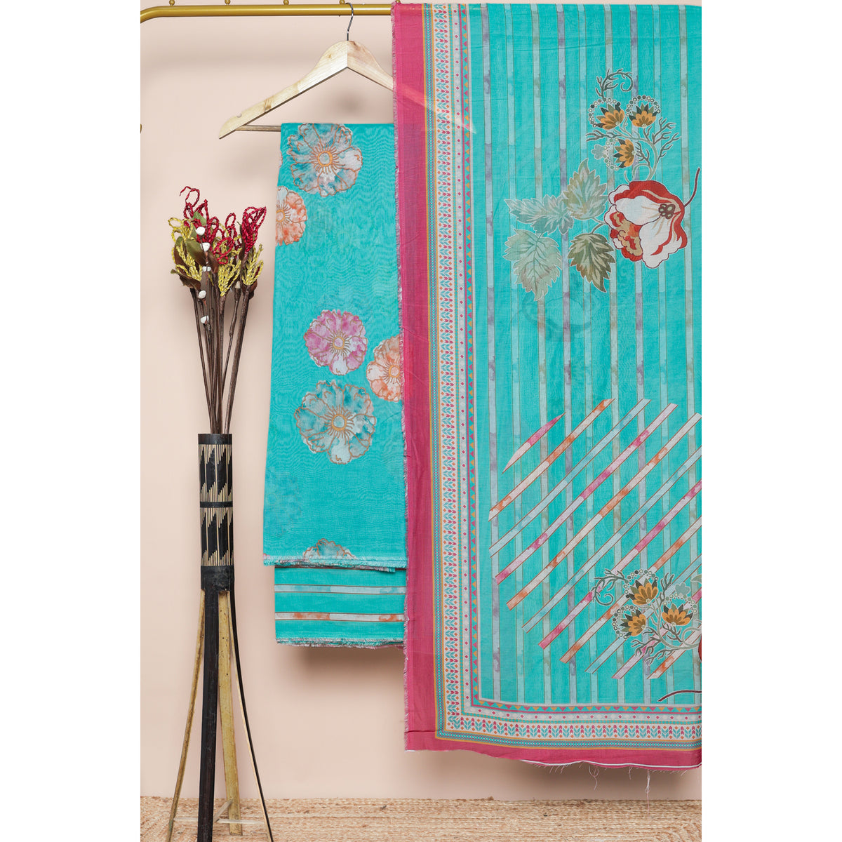 MUL CHANDERI PRINTED SUIT SET