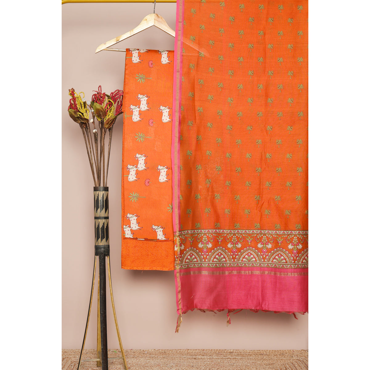 PURE MUL CHANDERI PICHWAI PRINTED SUIT SET
