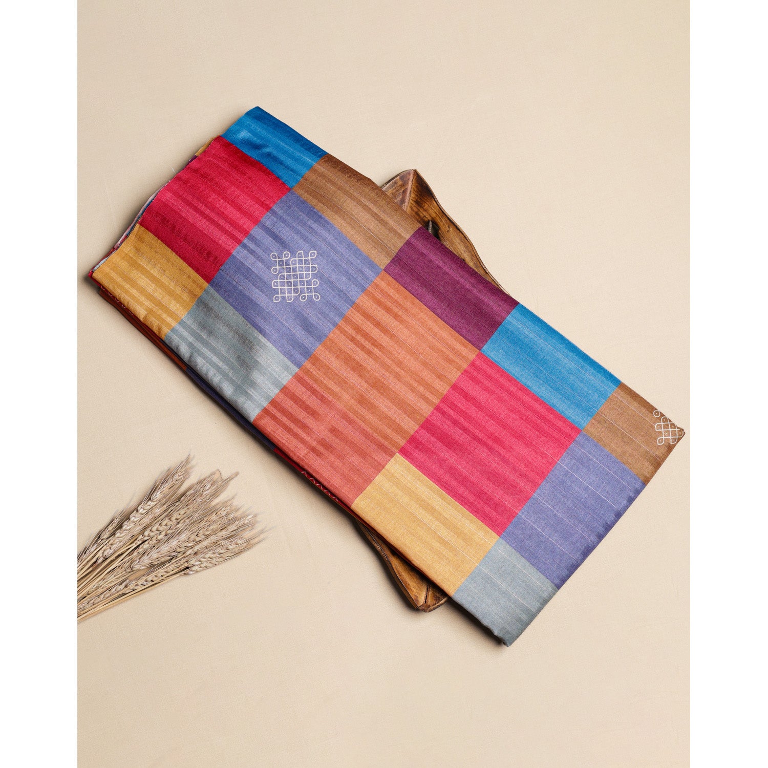 SEMI TUSSAR SILK SLUB MADRAS CHECKS KATTAM FABRIC