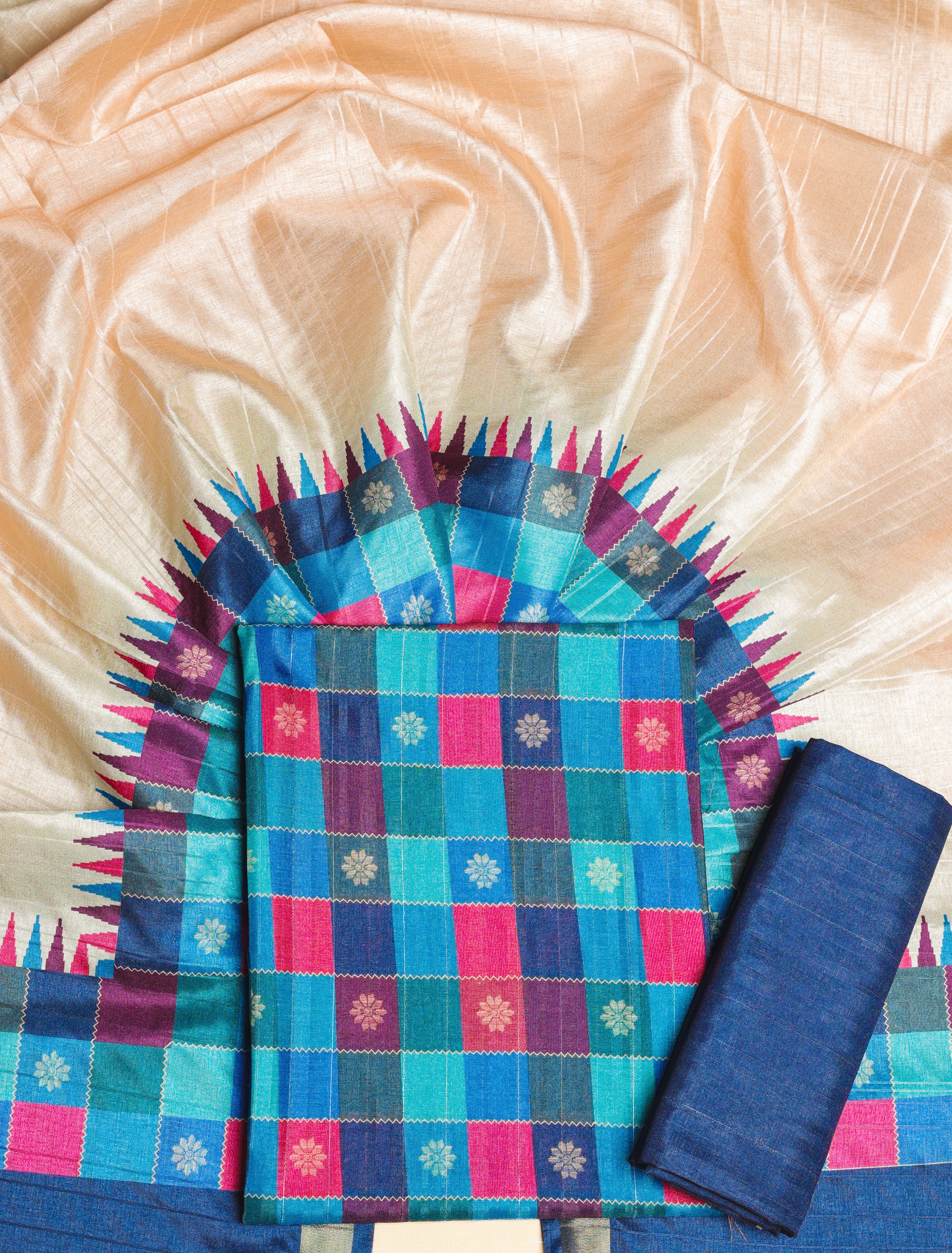 SEMI TUSSAR MADRAS CHECKS SUIT SET