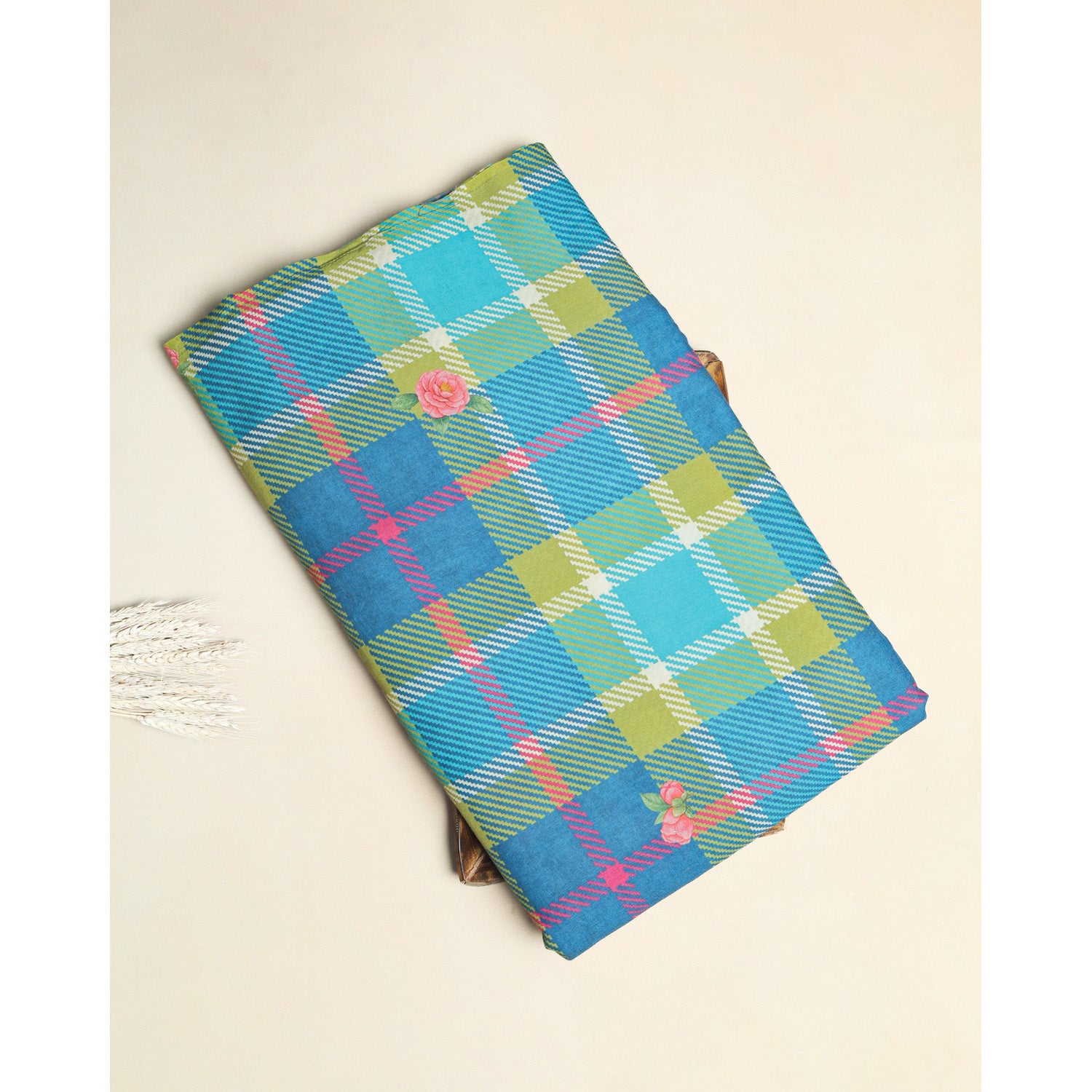 COTTON PRINTED CHECK'N'FLORAL FABRIC