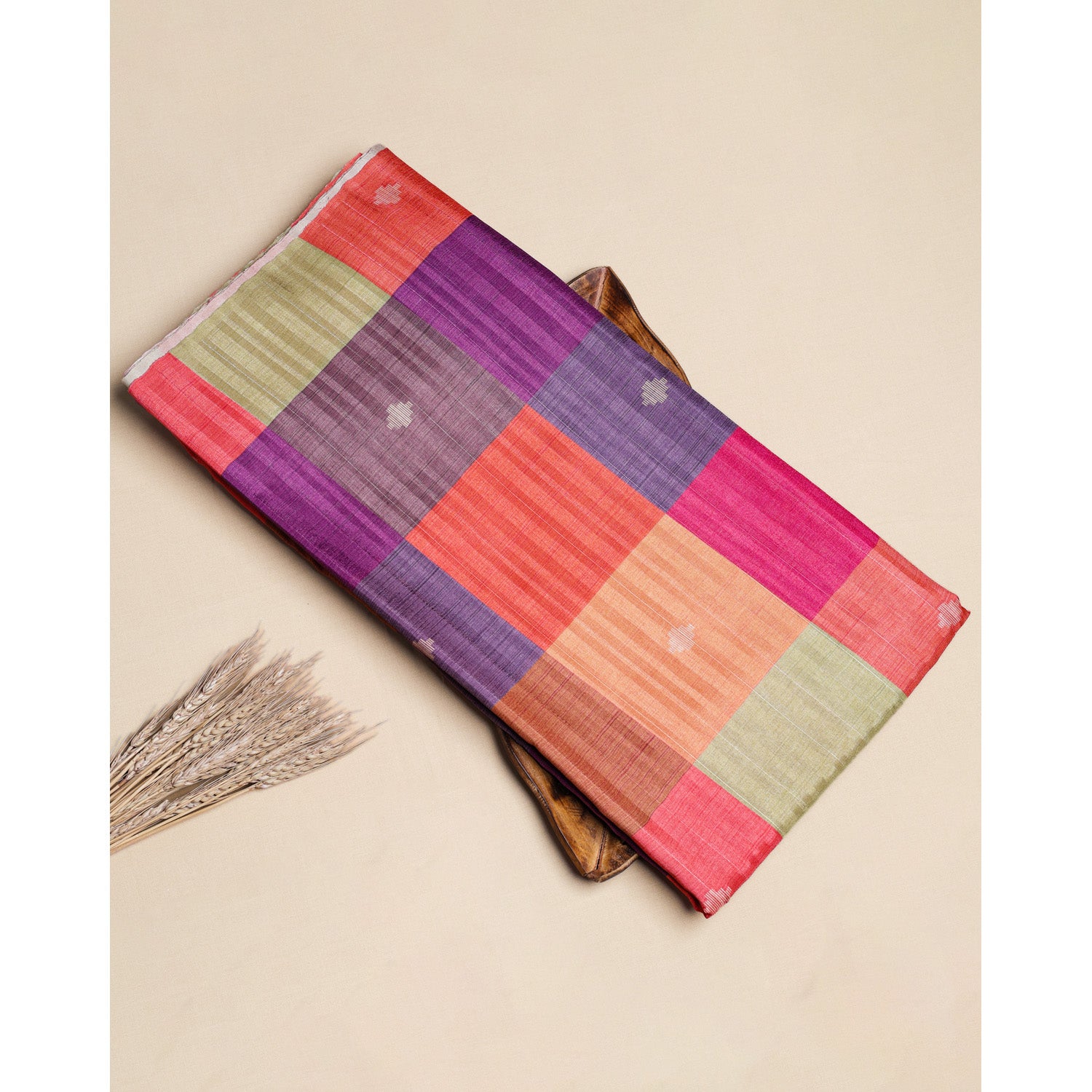 SEMI TUSSAR SILK SLUB MADRAS CHECKS KATTAM FABRIC