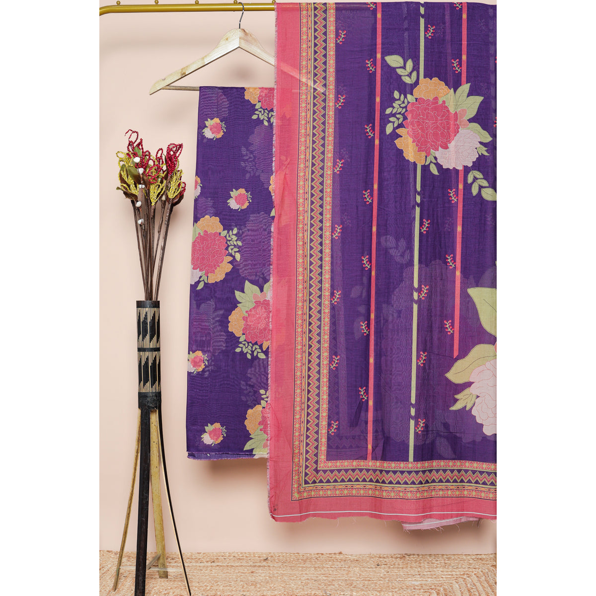 MUL CHANDERI PRINTED SUIT SET