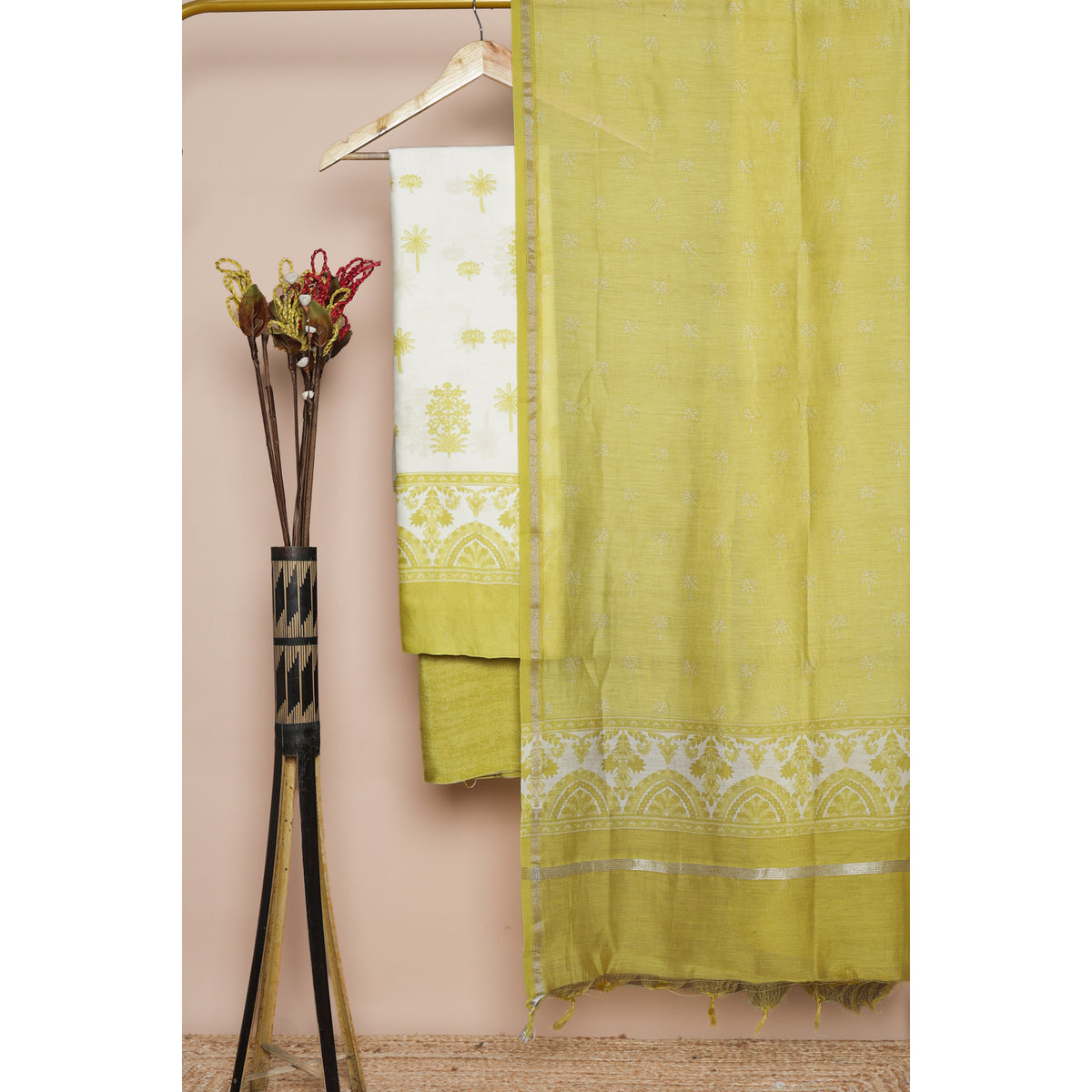 PURE MUL CHANDERI PRINTED SUIT SET