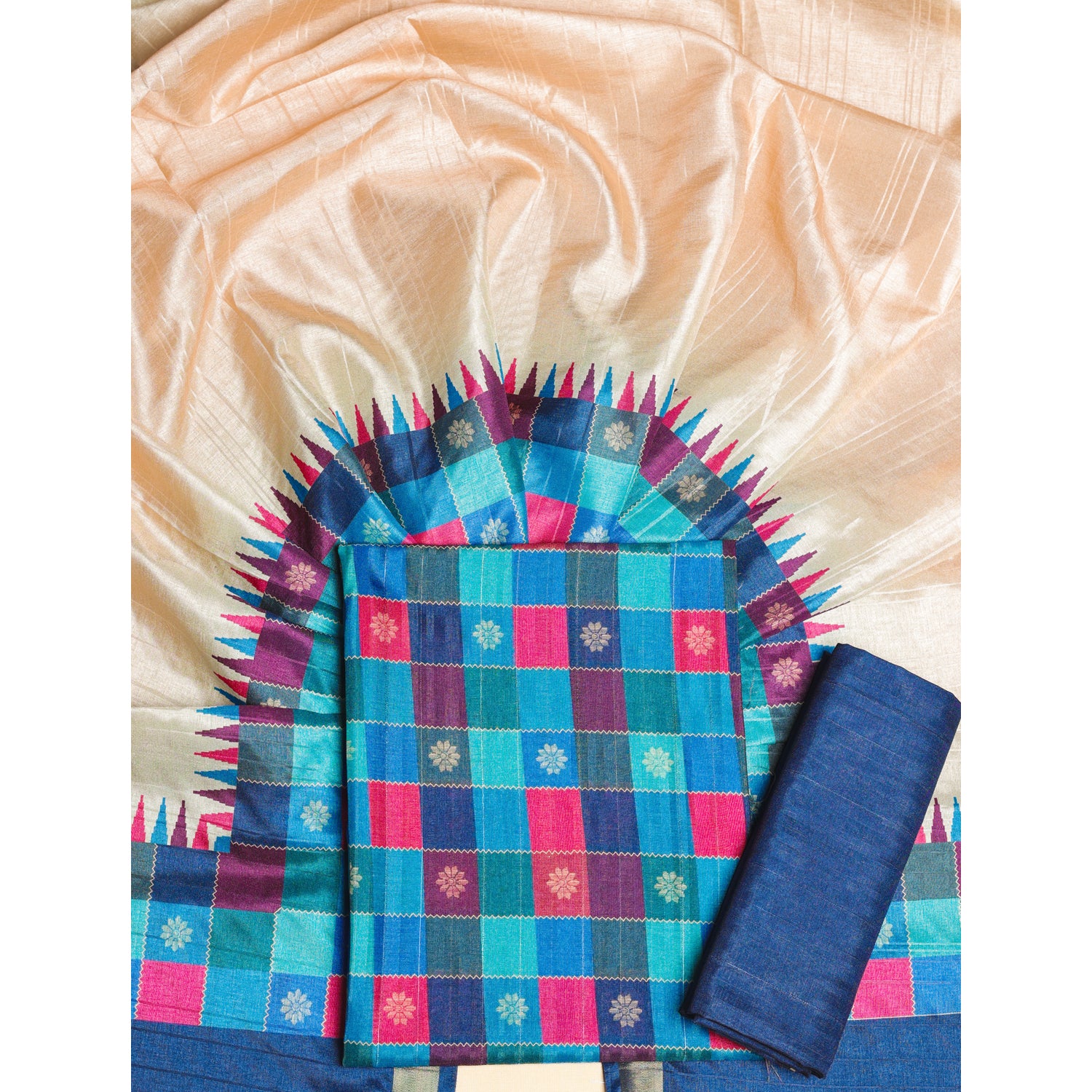 SEMI TUSSAR MADRAS CHECKS SUIT SET