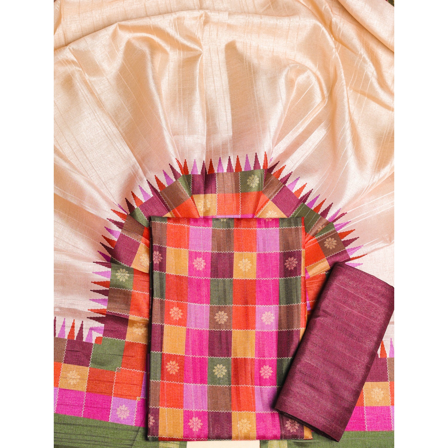 SEMI TUSSAR MADRAS CHECKS SUIT SET