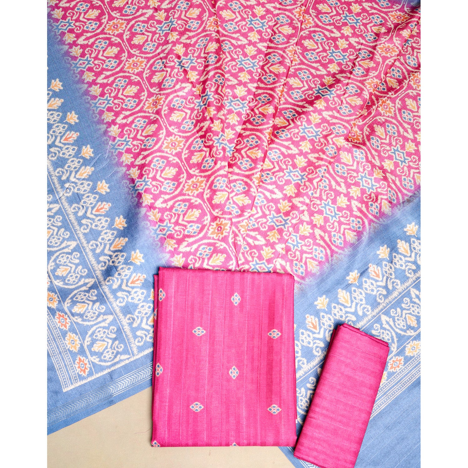 SEMI TUSSAR PRINTED IKAT SUIT SET