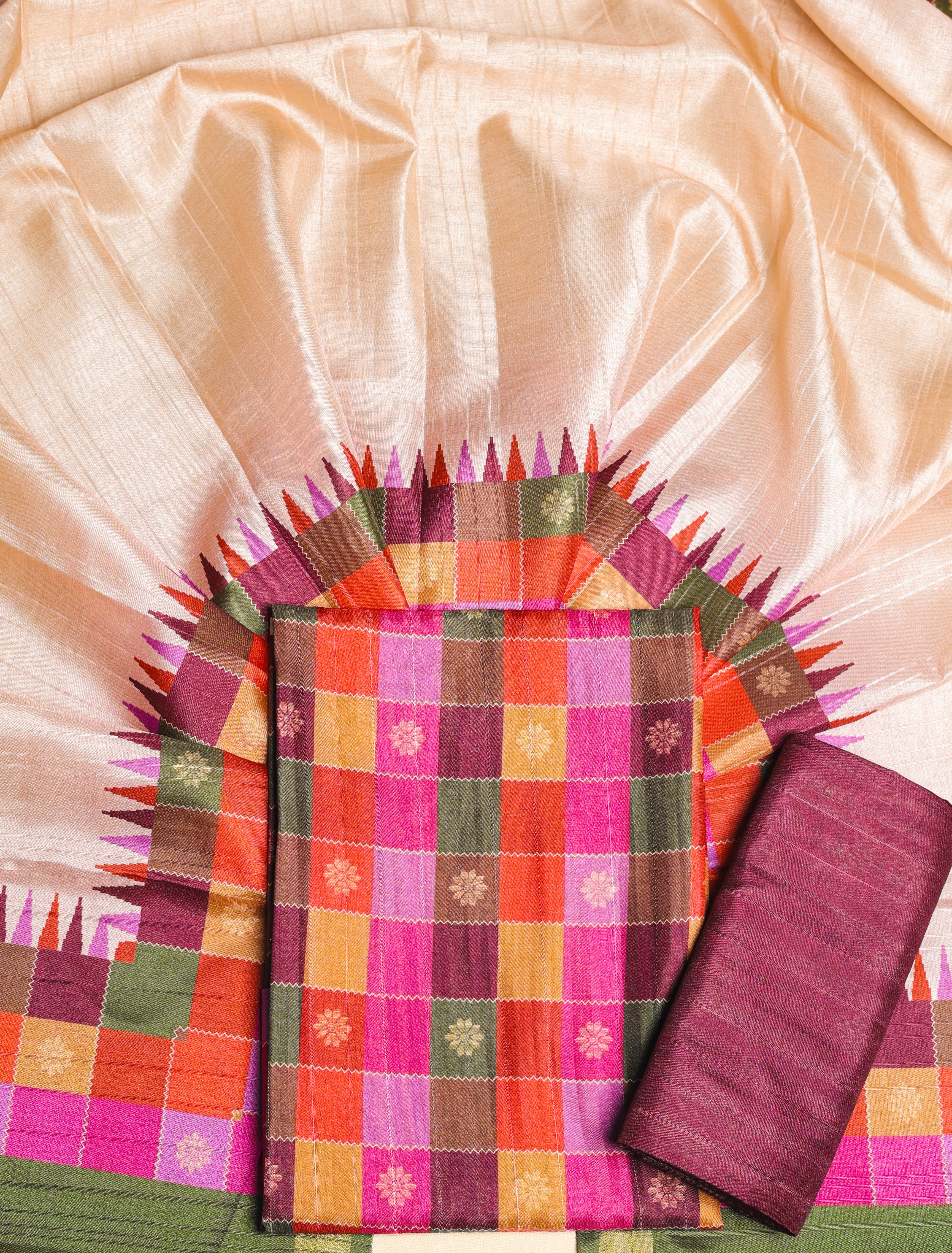 SEMI TUSSAR MADRAS CHECKS SUIT SET