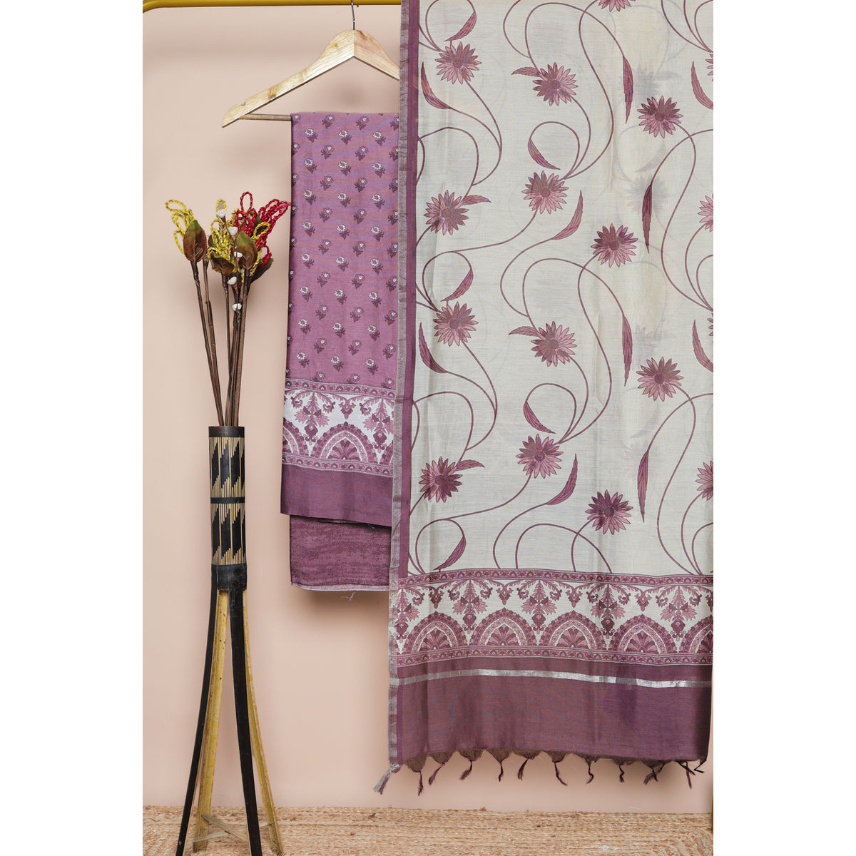 PURE MUL CHANDERI PRINTED SUIT SET
