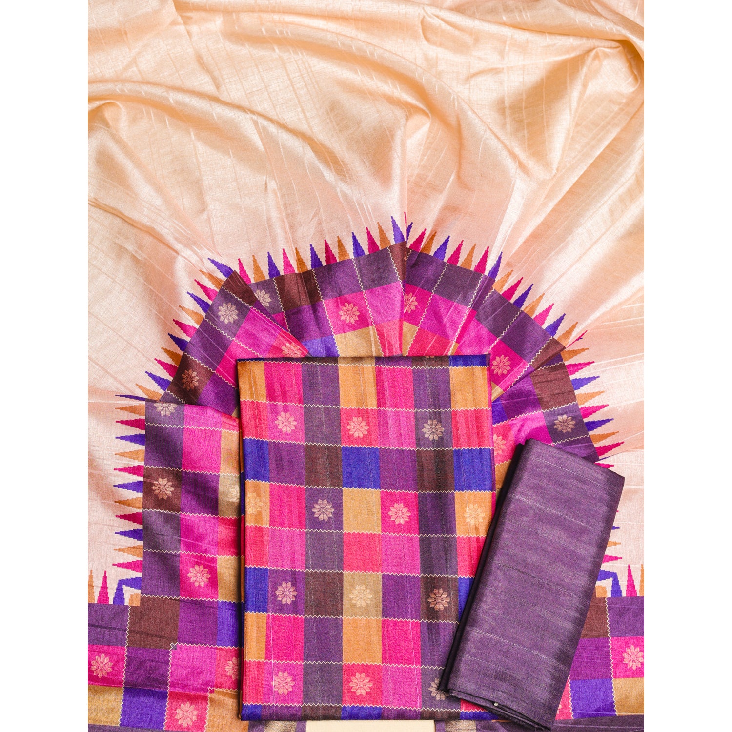 SEMI TUSSAR MADRAS CHECKS SUIT SET