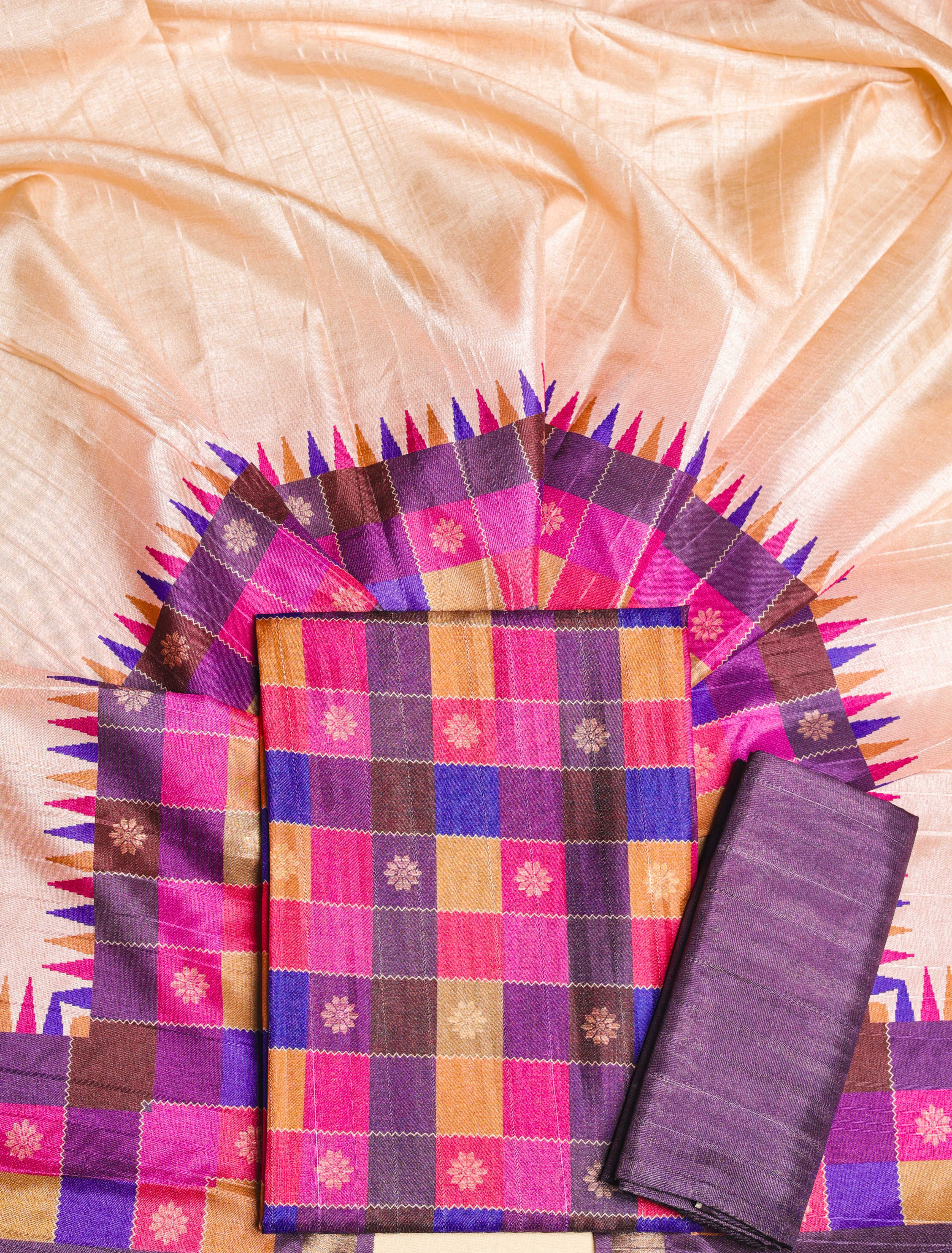 SEMI TUSSAR MADRAS CHECKS SUIT SET