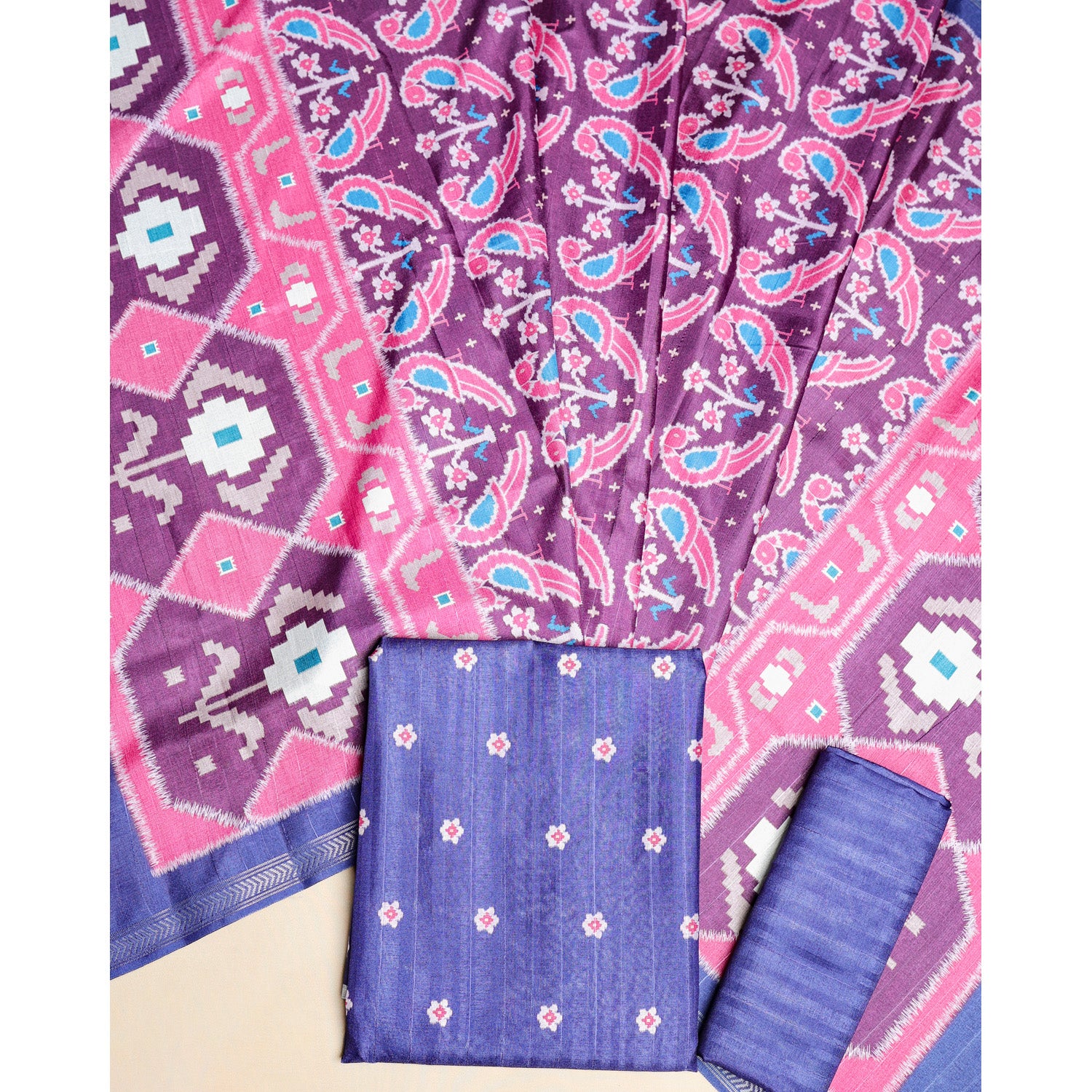 SEMI TUSSAR PRINTED IKAT SUIT SET
