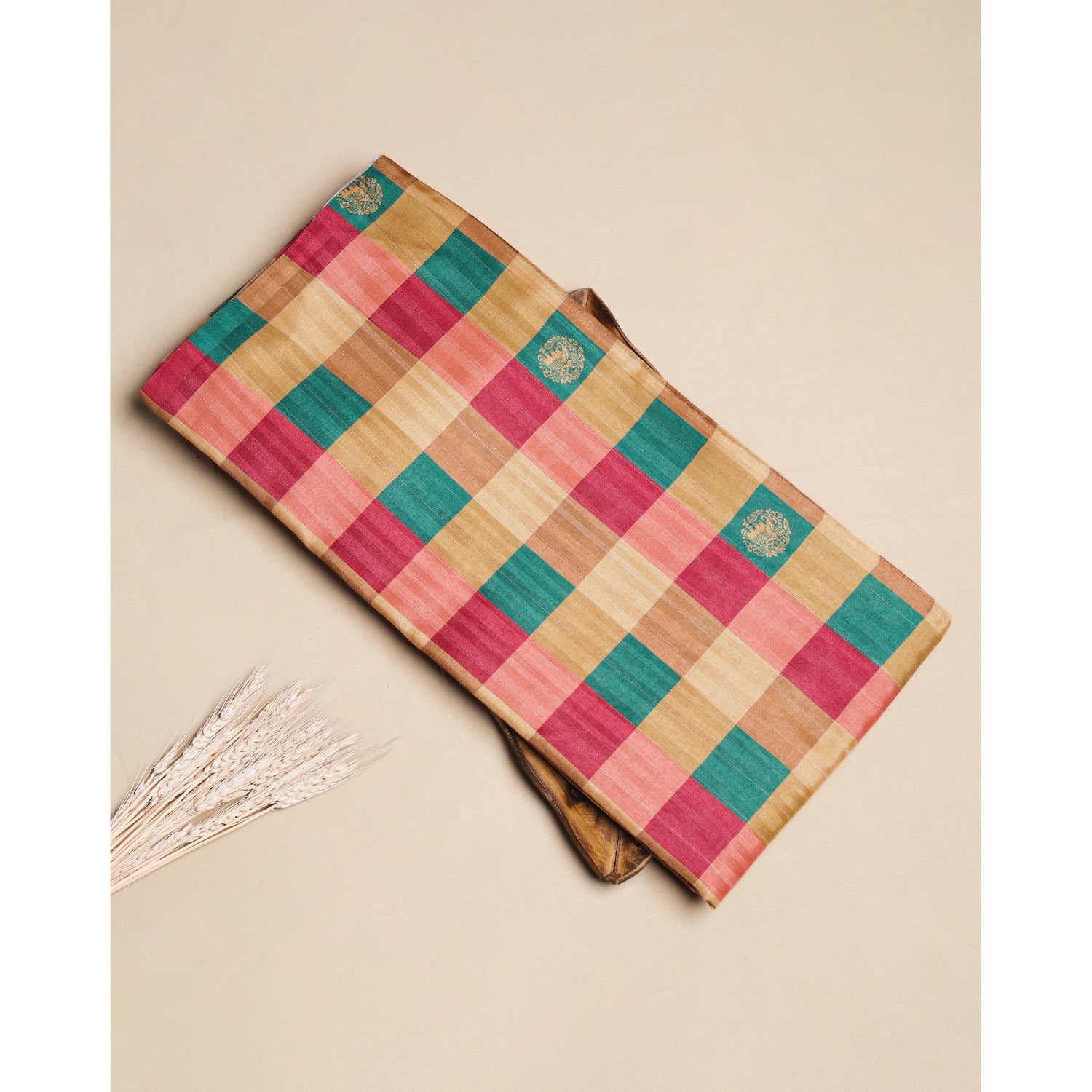 SEMI TUSSAR SILK SLUB MADRAS CHECKS KATTAM FABRIC