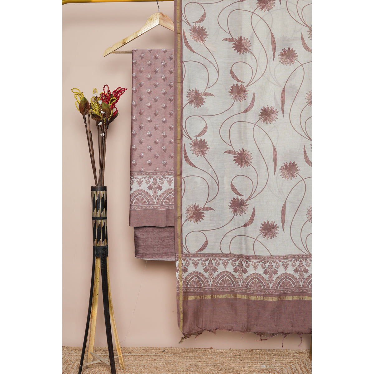 PURE MUL CHANDERI PRINTED SUIT SET