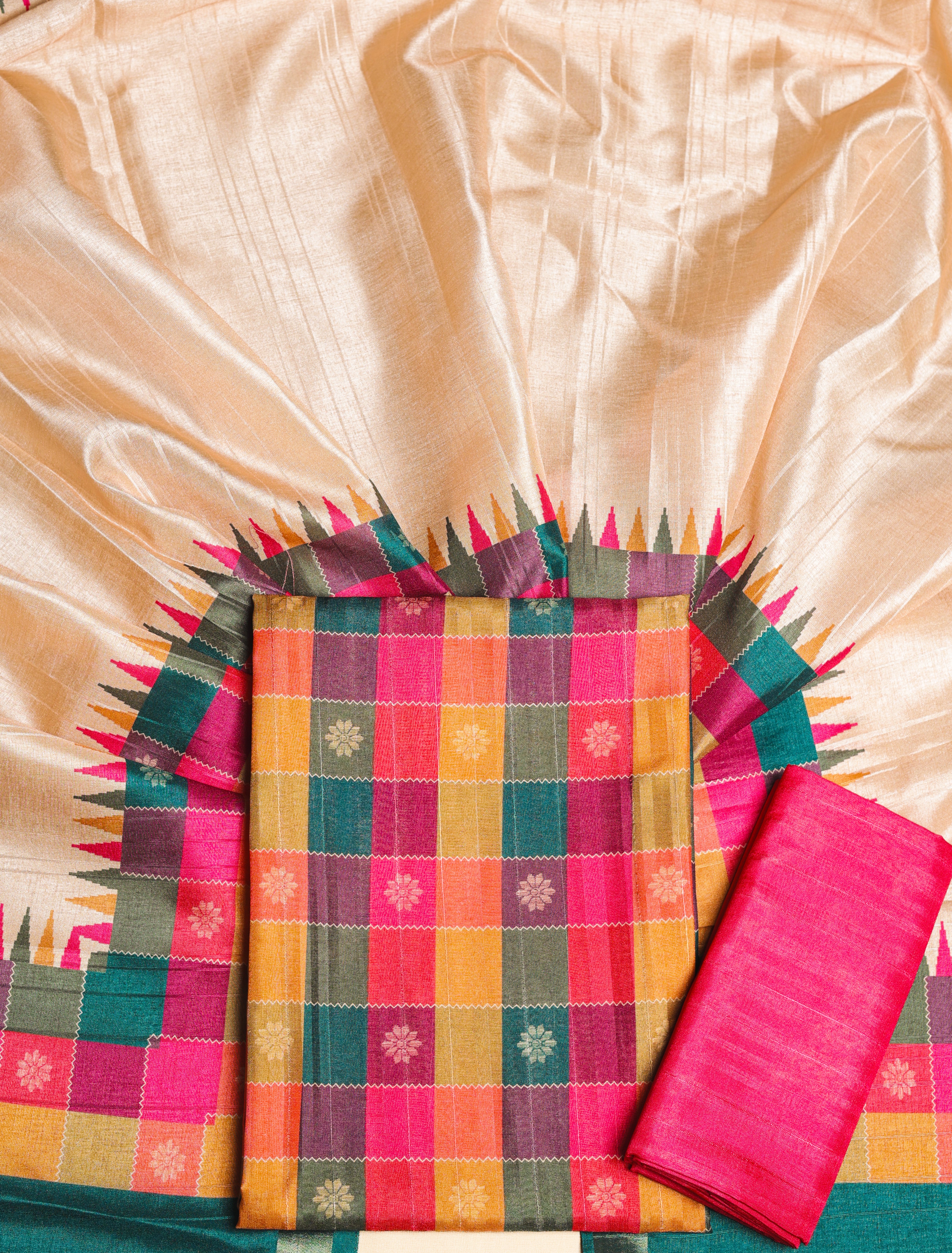 SEMI TUSSAR MADRAS CHECKS SUIT SET