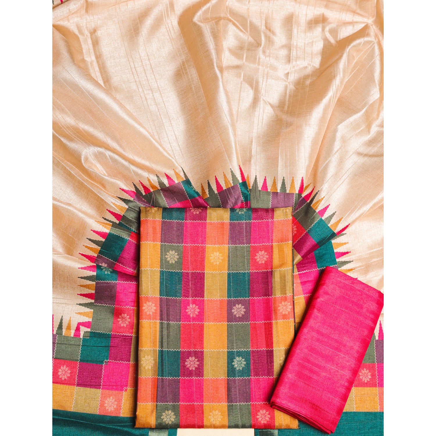 SEMI TUSSAR MADRAS CHECKS SUIT SET