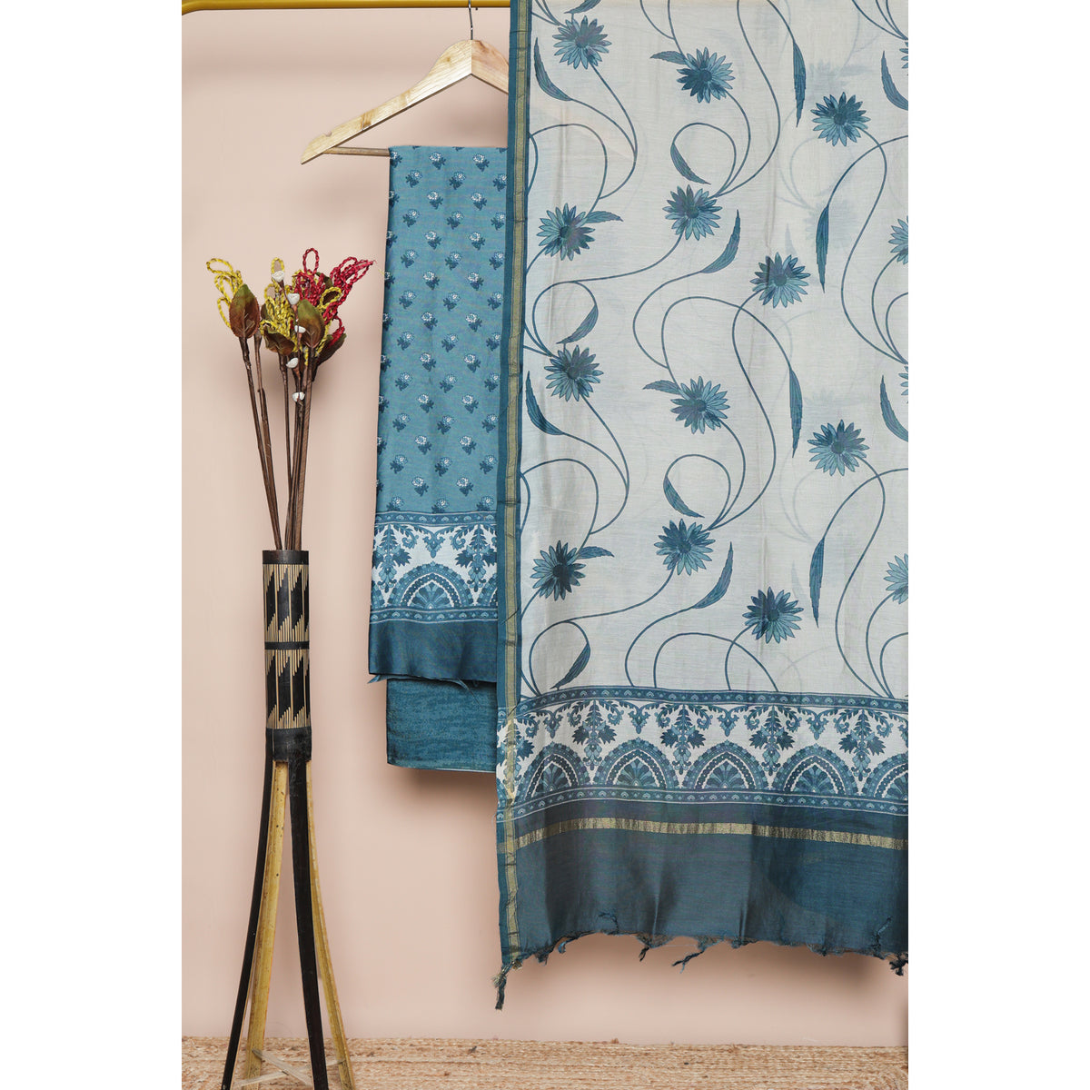 PURE MUL CHANDERI PRINTED SUIT SET