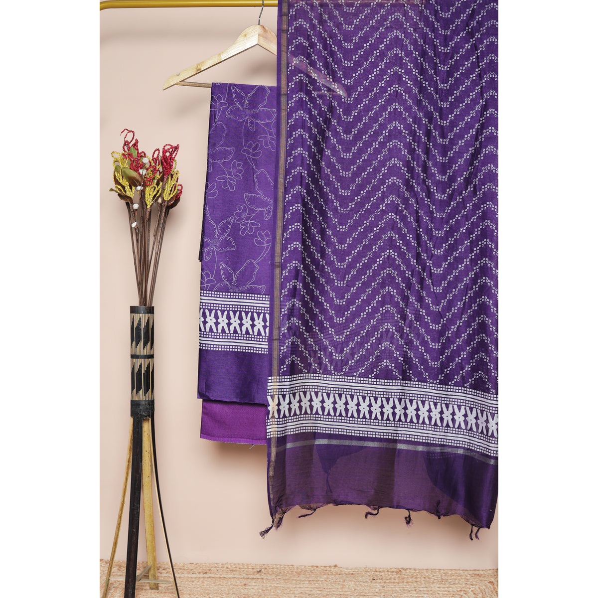 PURE BANARASI CHANDERI SHIBORI SUIT SET