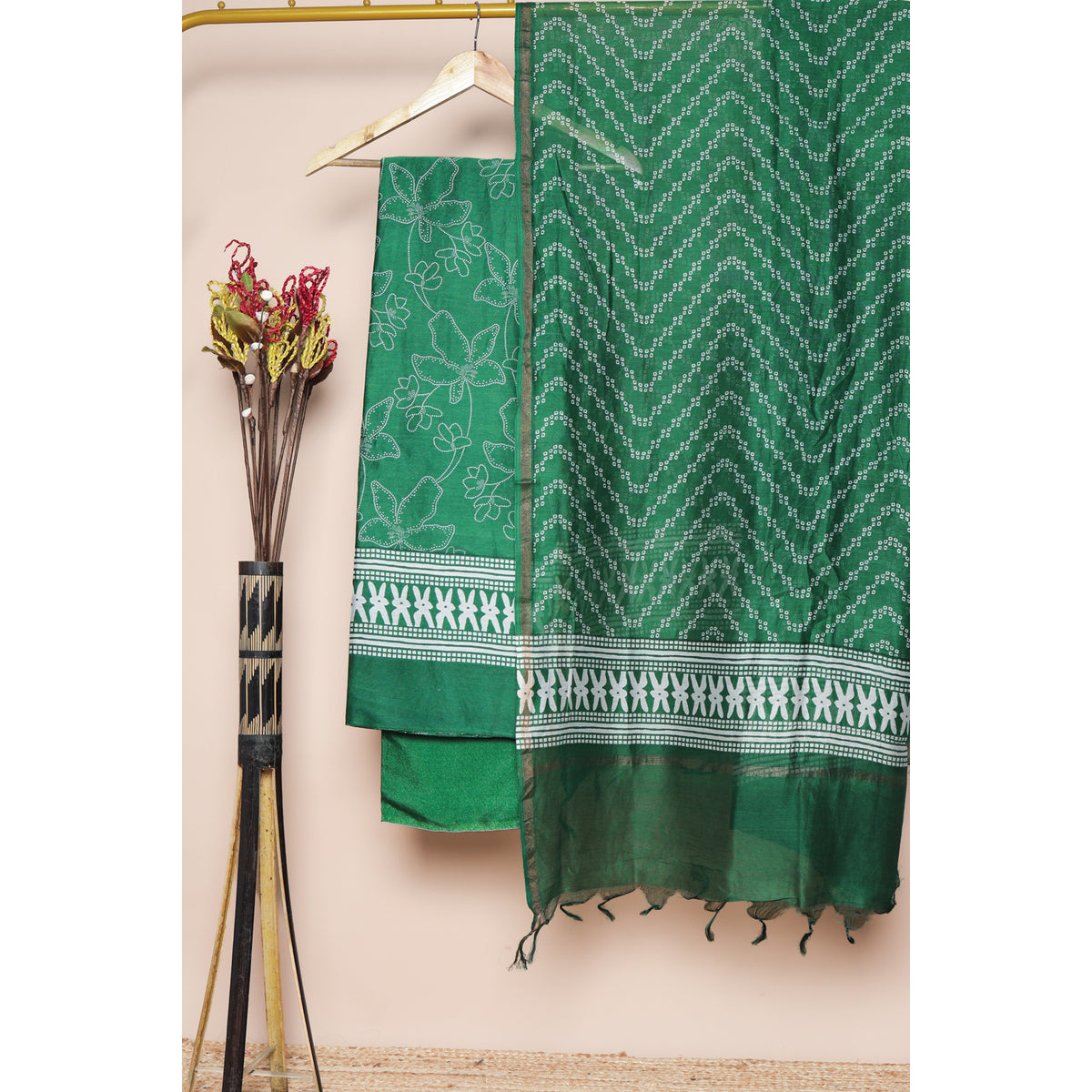 PURE BANARASI CHANDERI SHIBORI SUIT SET