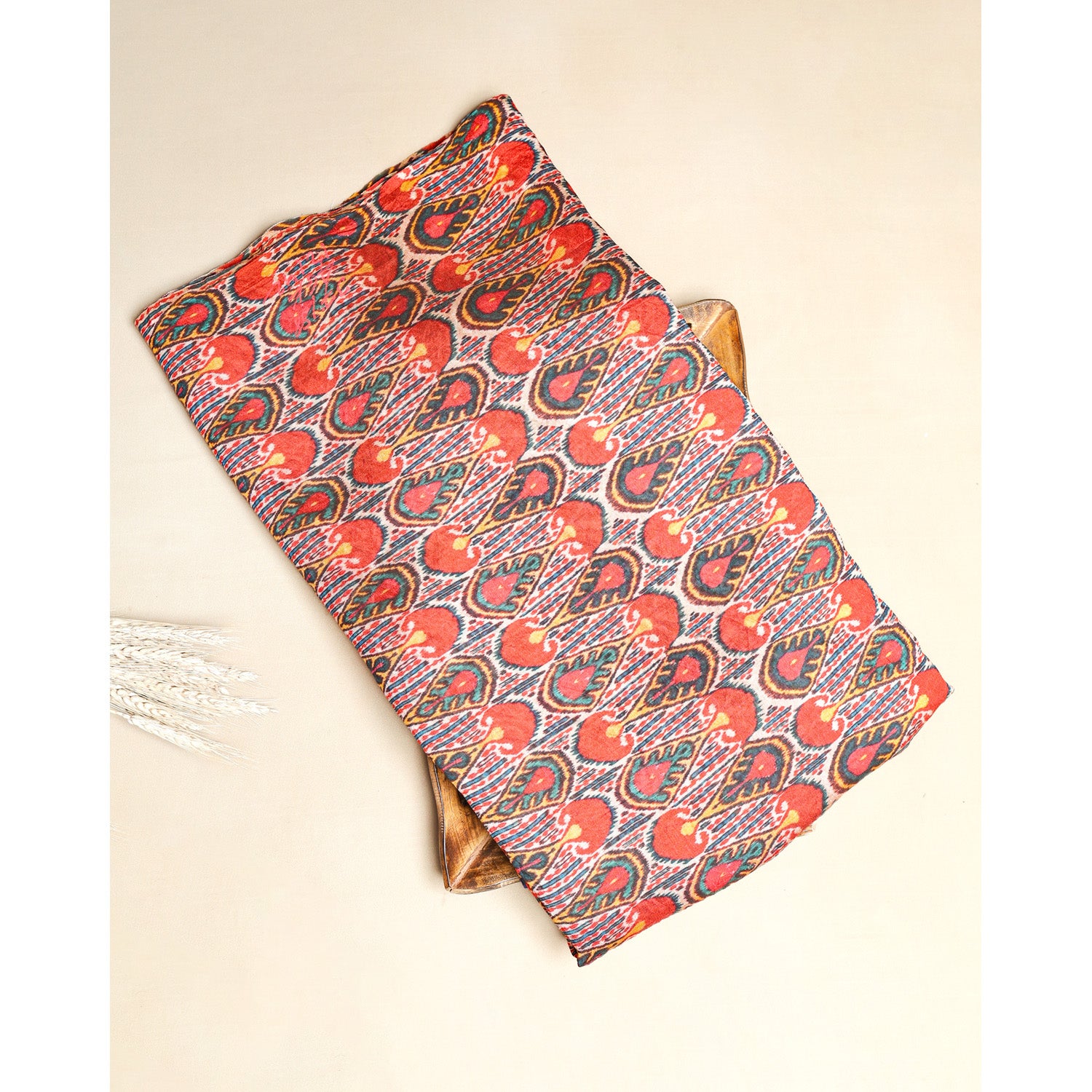 MOGRA CHANDERI PRINTED IKAT FABRIC