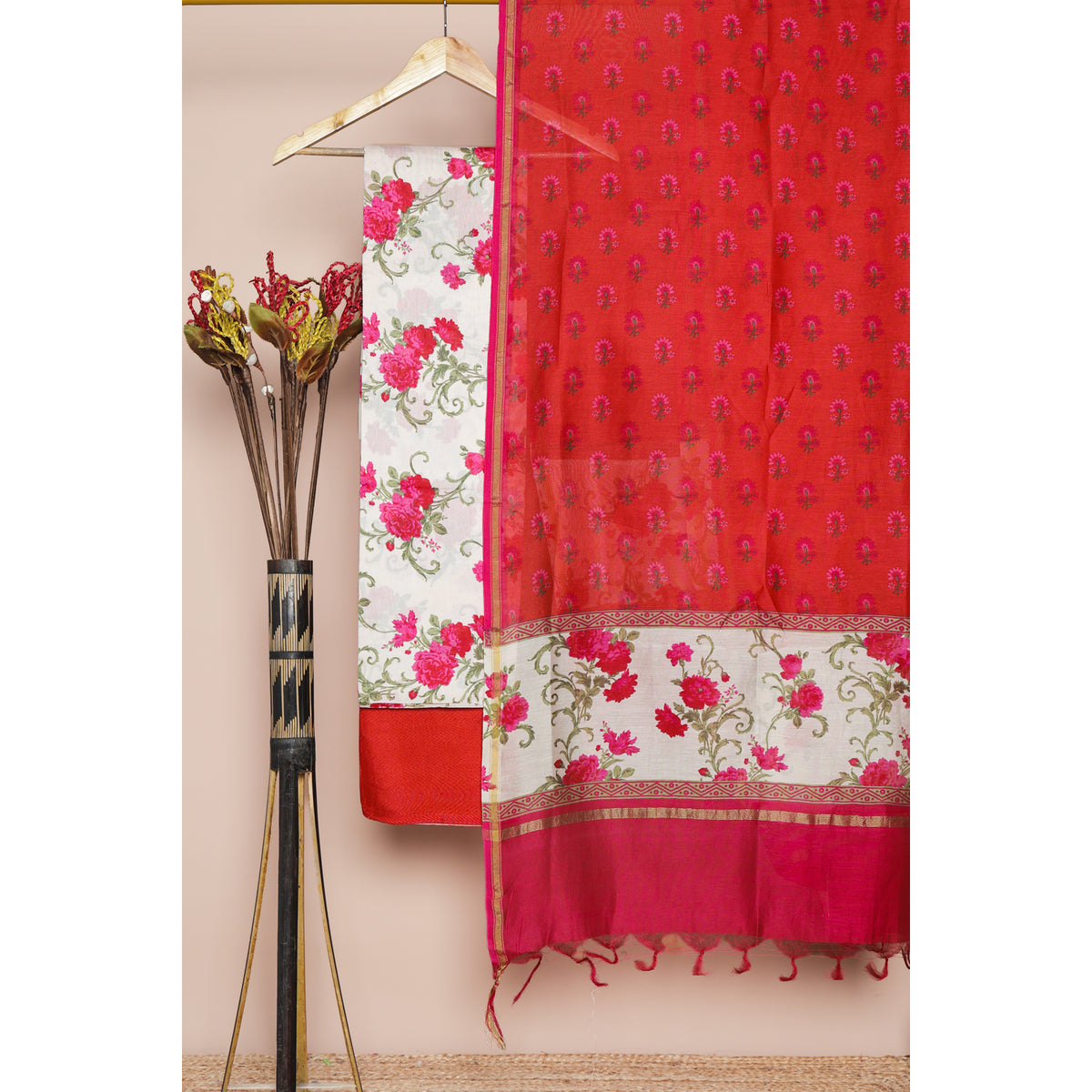 PURE MUL CHANDERI PRINTED SUIT SET