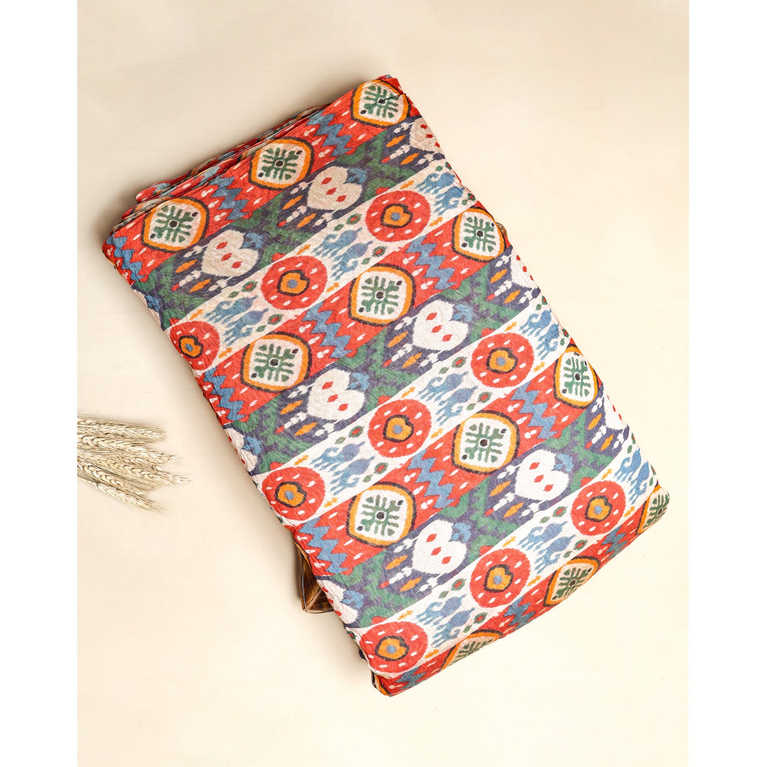 MOGRA CHANDERI PRINTED IKAT FABRIC