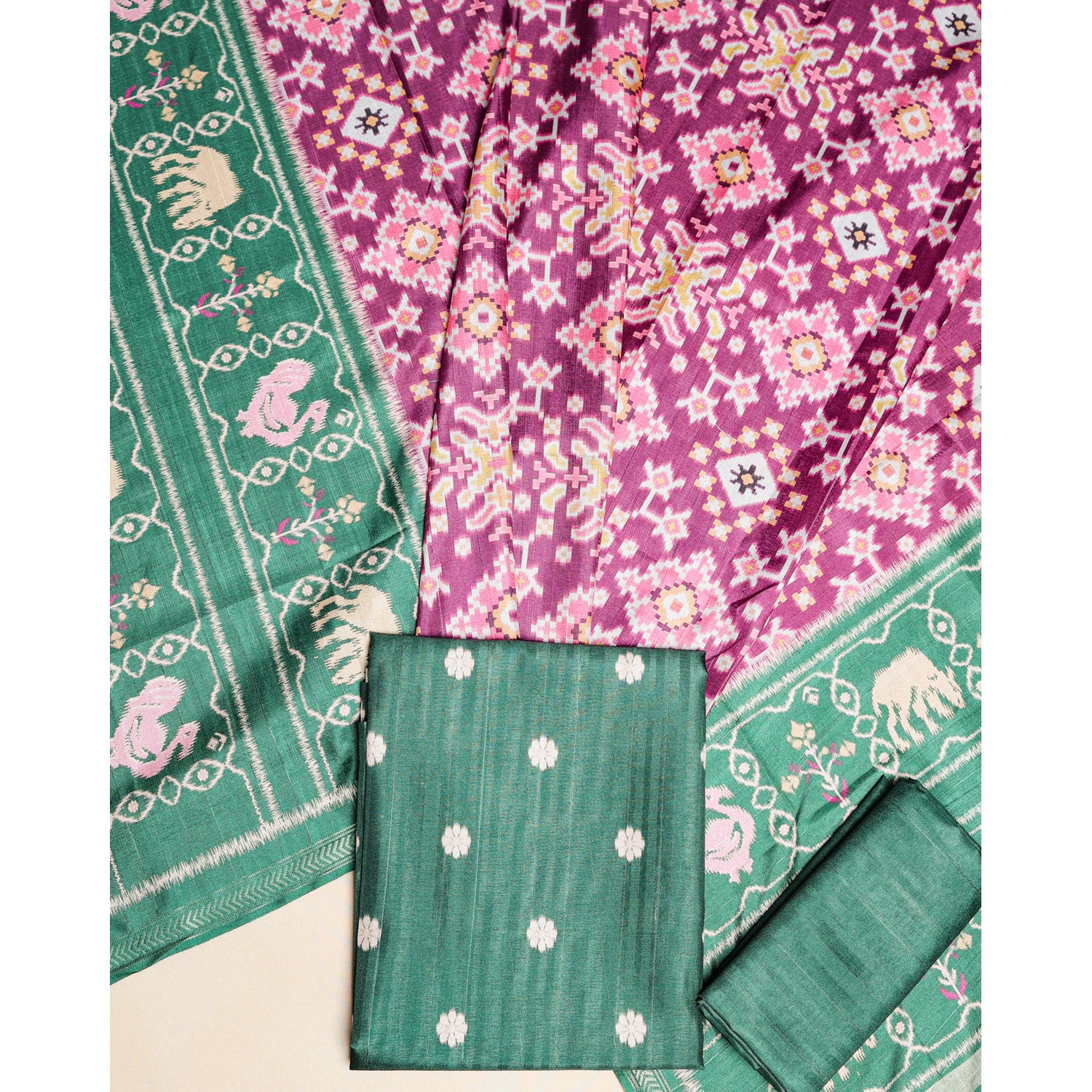 SEMI TUSSAR PRINTED IKAT SUIT SET