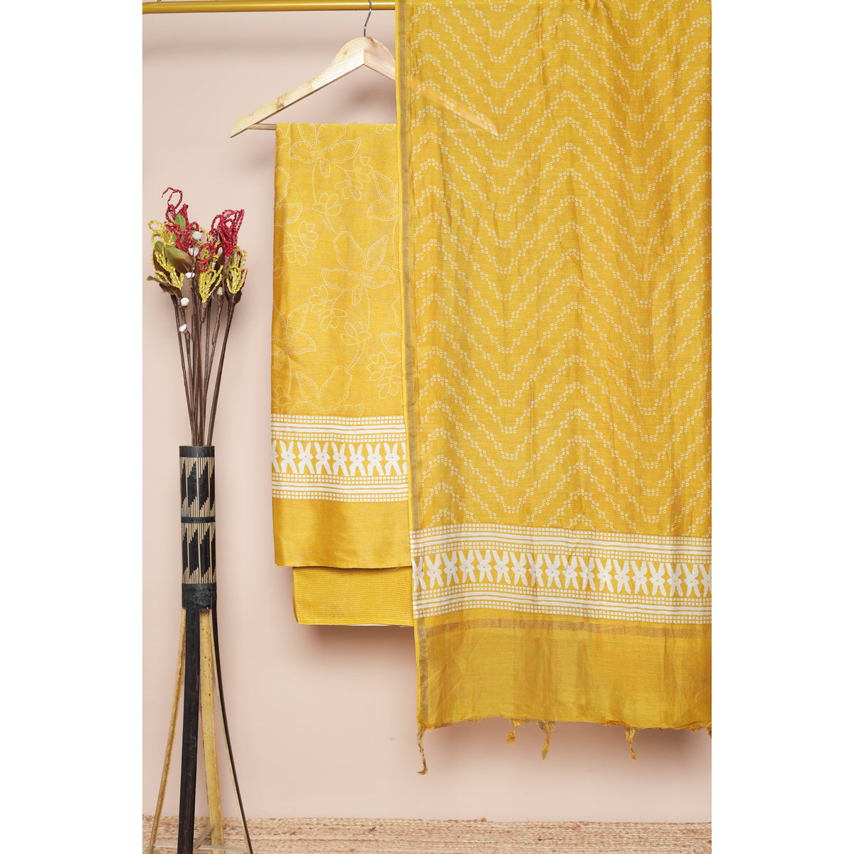 PURE BANARASI CHANDERI SHIBORI SUIT SET