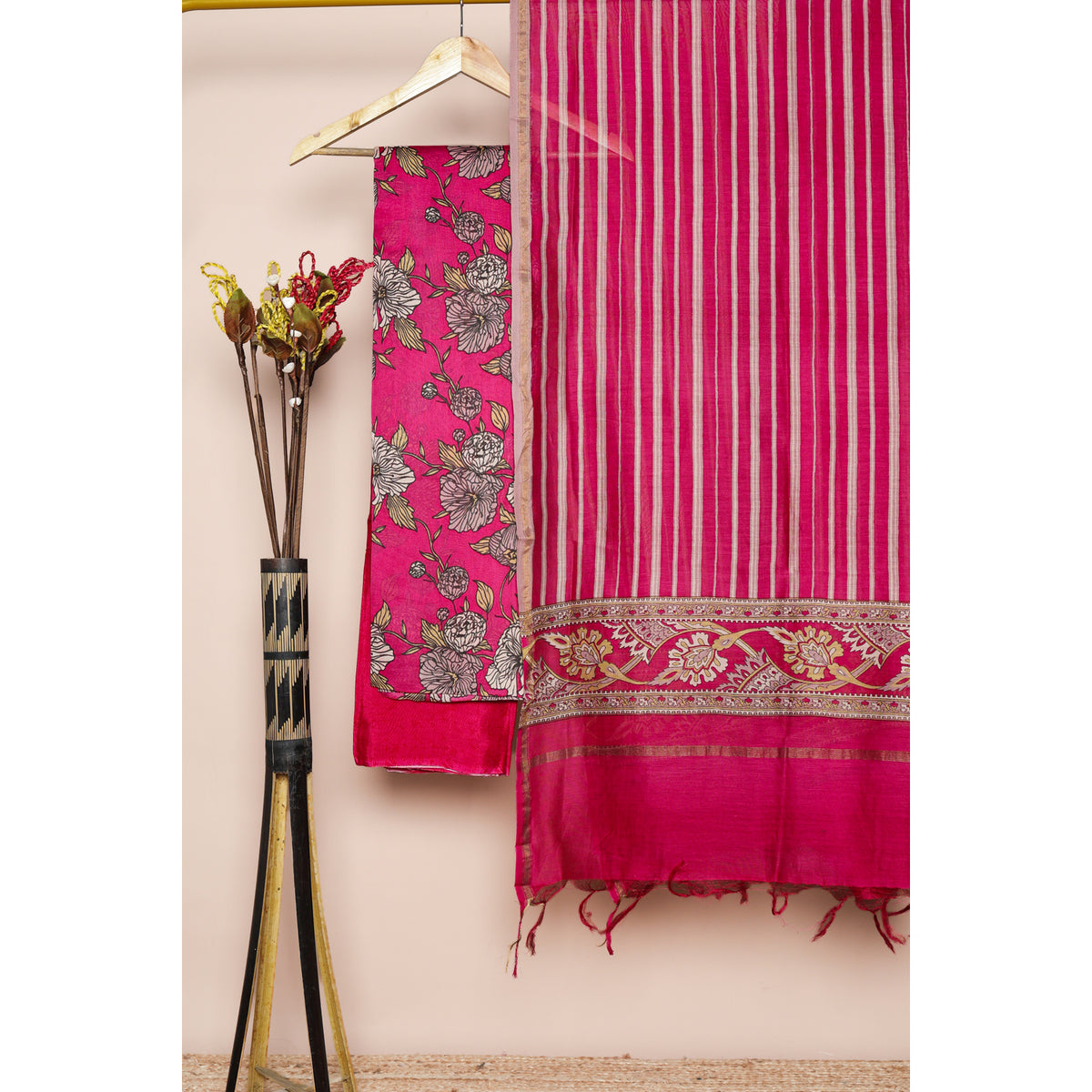 PURE MUL CHANDERI PRINTED SUIT SET