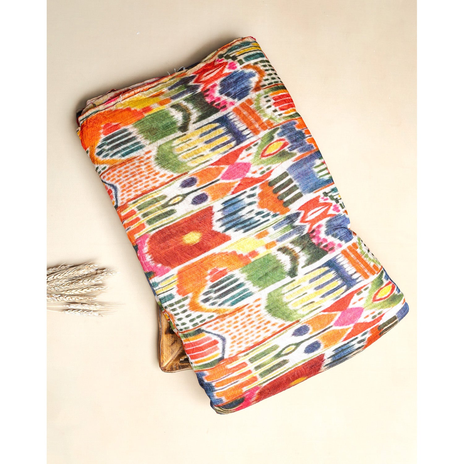MOGRA CHANDERI PRINTED IKAT FABRIC