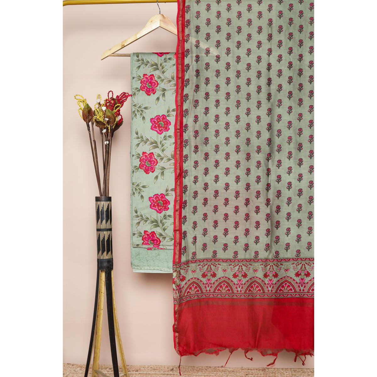 PURE MUL CHANDERI PRINTED SUIT SET