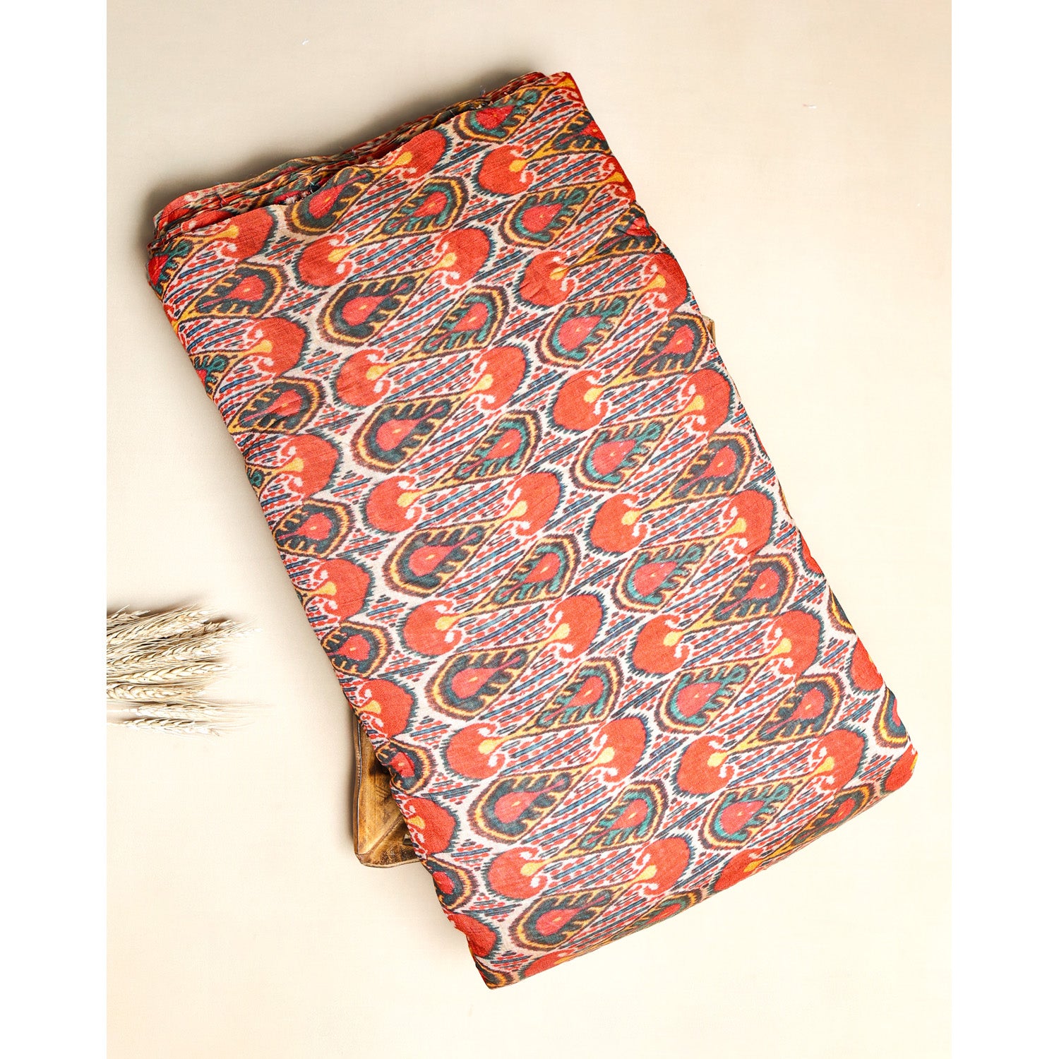 MOGRA CHANDERI PRINTED IKAT FABRIC