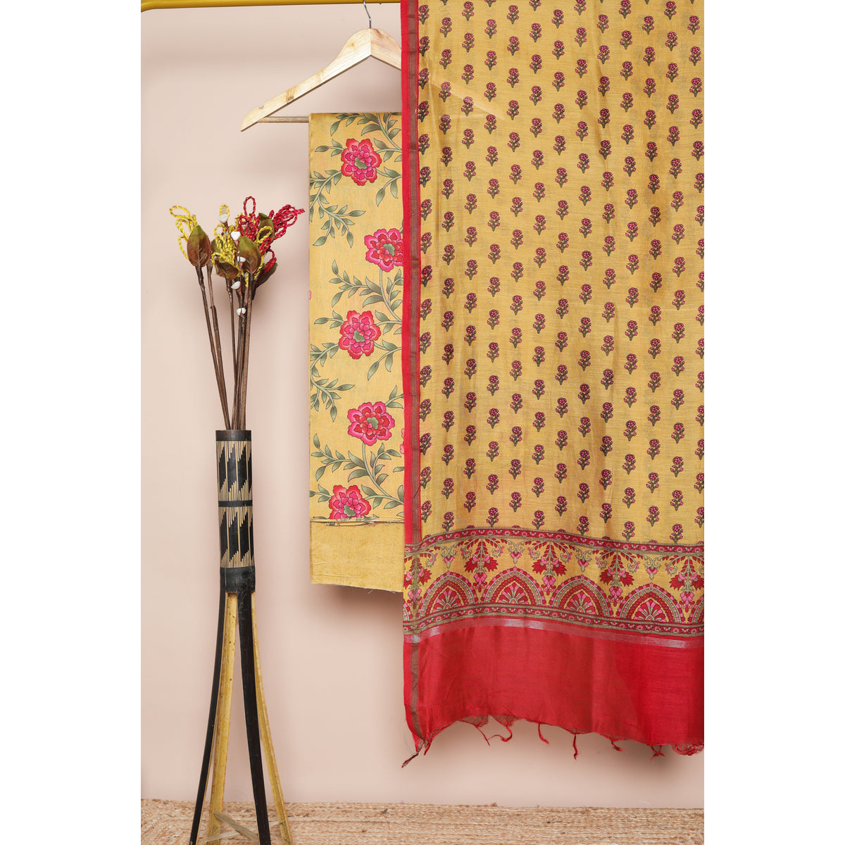 PURE MUL CHANDERI PRINTED SUIT SET