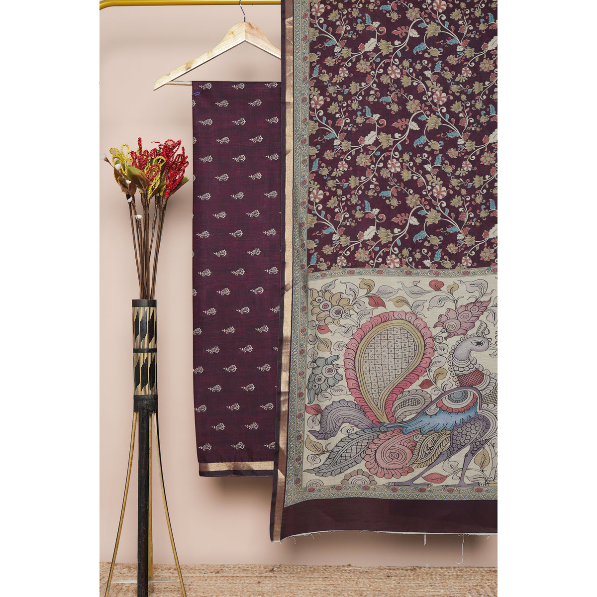 ASSAM SILK KALAMKARI 2 PIECE SET
