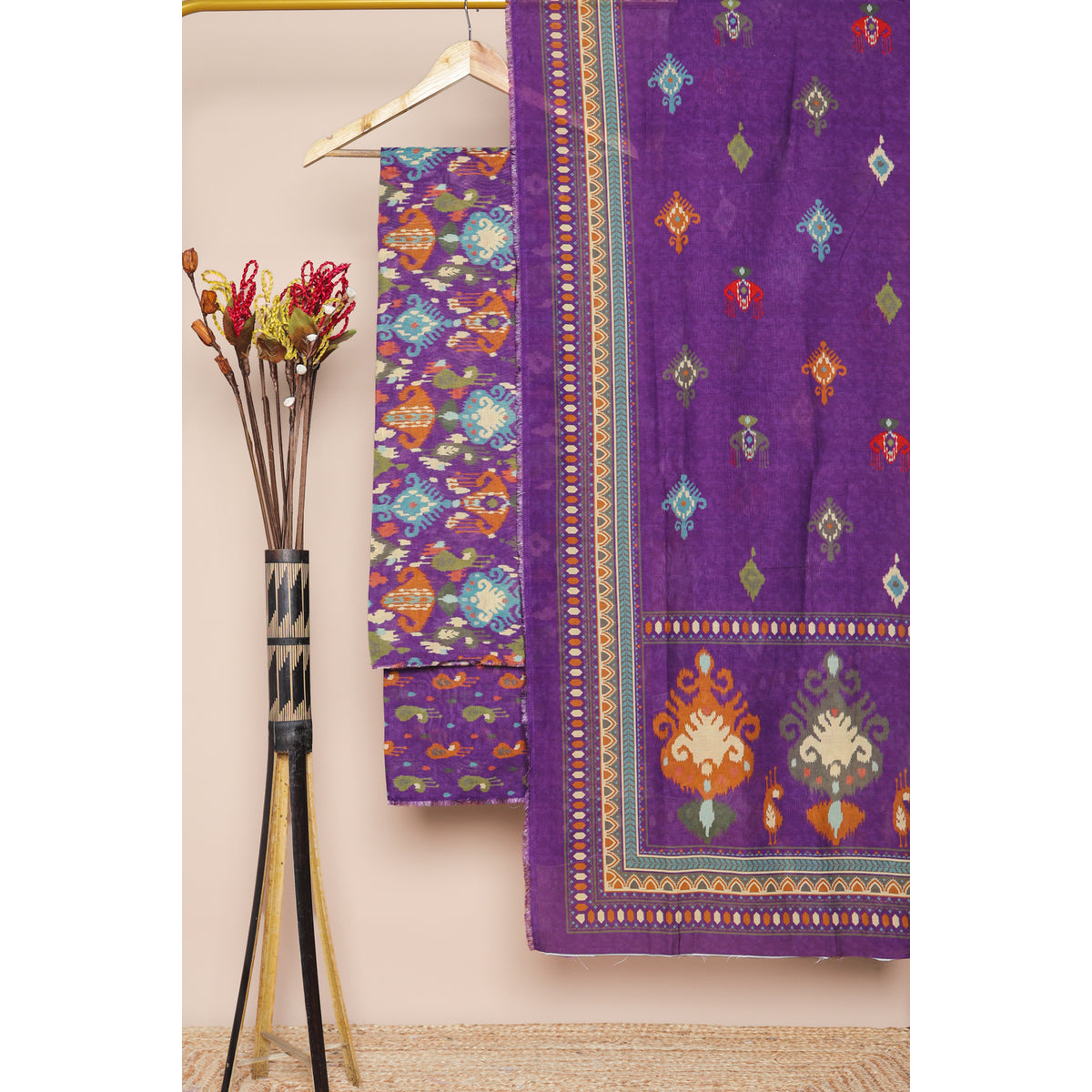 COTTON SILK IKAT PRINTED SUIT SET