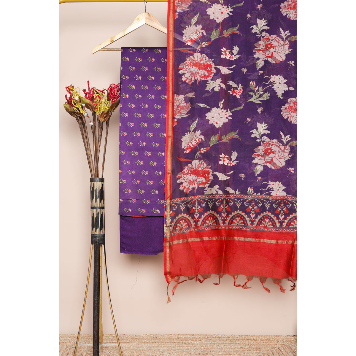 PURE MUL CHANDERI PRINTED SUIT SET
