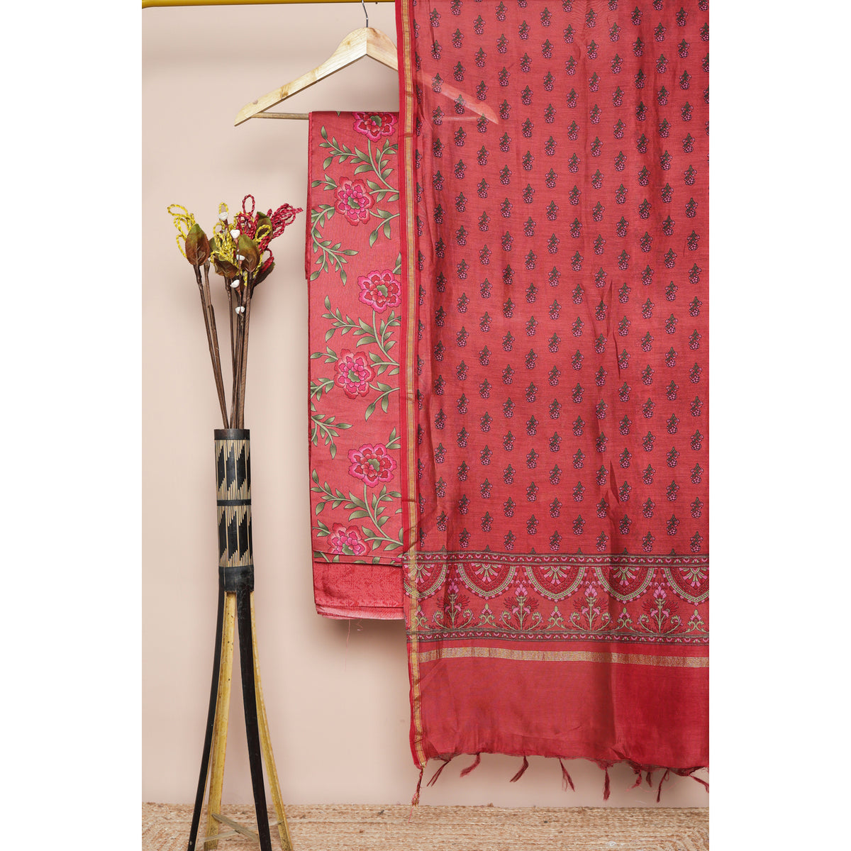 PURE MUL CHANDERI PRINTED SUIT SET