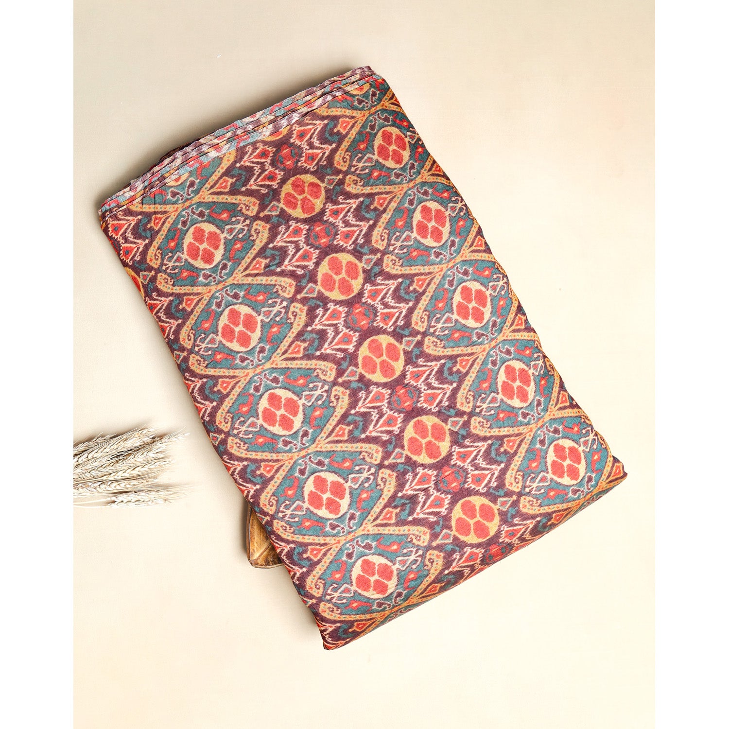 MOGRA CHANDERI PRINTED IKAT FABRIC