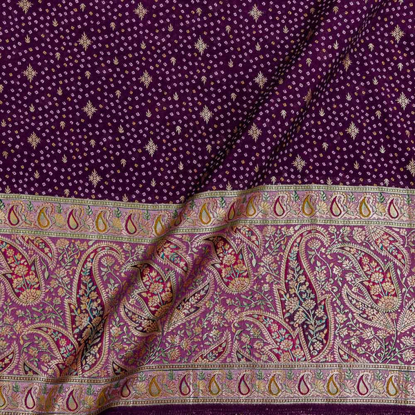 Soft Silk Feel Wine Colour Bandhani Print with Jacquard Butti and Brocade Daman Border 48 Inches Width Fabric