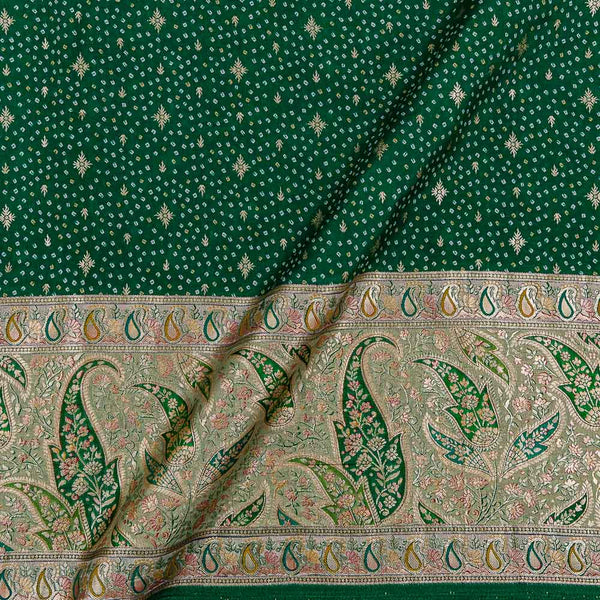 Soft Silk Feel Green Colour Bandhani Print with Jacquard Butti and Brocade Daman Border 48 Inches Width Fabric