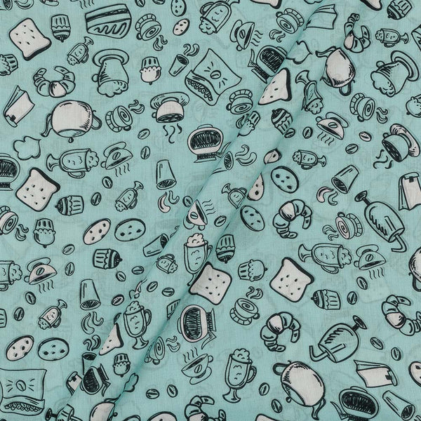 Cotton Satin Feel Aqua Colour Quirky Print 43 Inches Width Polyester Fabric freeshipping - SourceItRight
