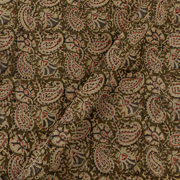 Cotton Olive Green Colour Paisley Jaal Block Print Natural Kalamkari Fabric Online 2074AEY3