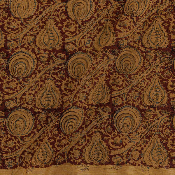 Buy Upscaled Cotton Dark Maroon Colour Beige Floral Jaal Print With Two Side Zari Border Natural Kalamkari Fabric Online 2074AMV