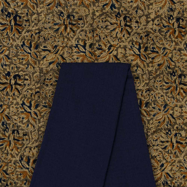 Two Pc Set Of Cotton Natural Kalamkari Fabric & South Cotton Mini Check Fabric [2.50 Mtr Each]