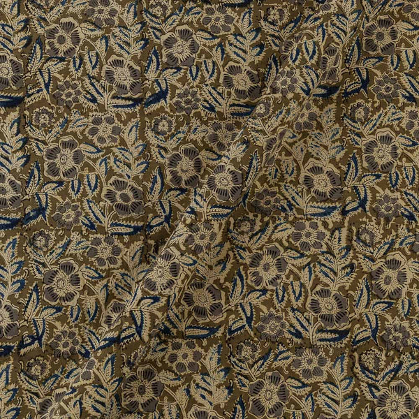 Cotton Olive Green Colour Jaal Block Print Natural Kalamkari Fabric Online 2074MO3