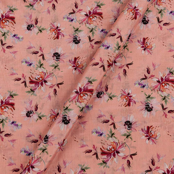 Chinon Chiffon Sugar Coral Colour Floral Print Fabric
