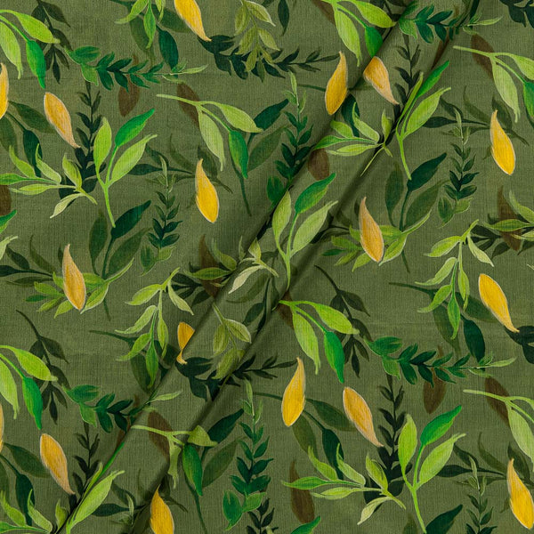 Chinon Chiffon Olive Colour Leaves Print Fabric