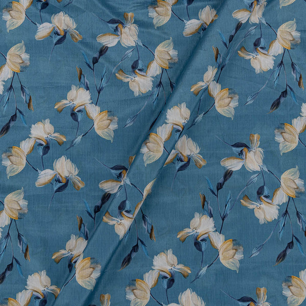 Chinon Chiffon Teal Blue Colour Jaal Print Fabric